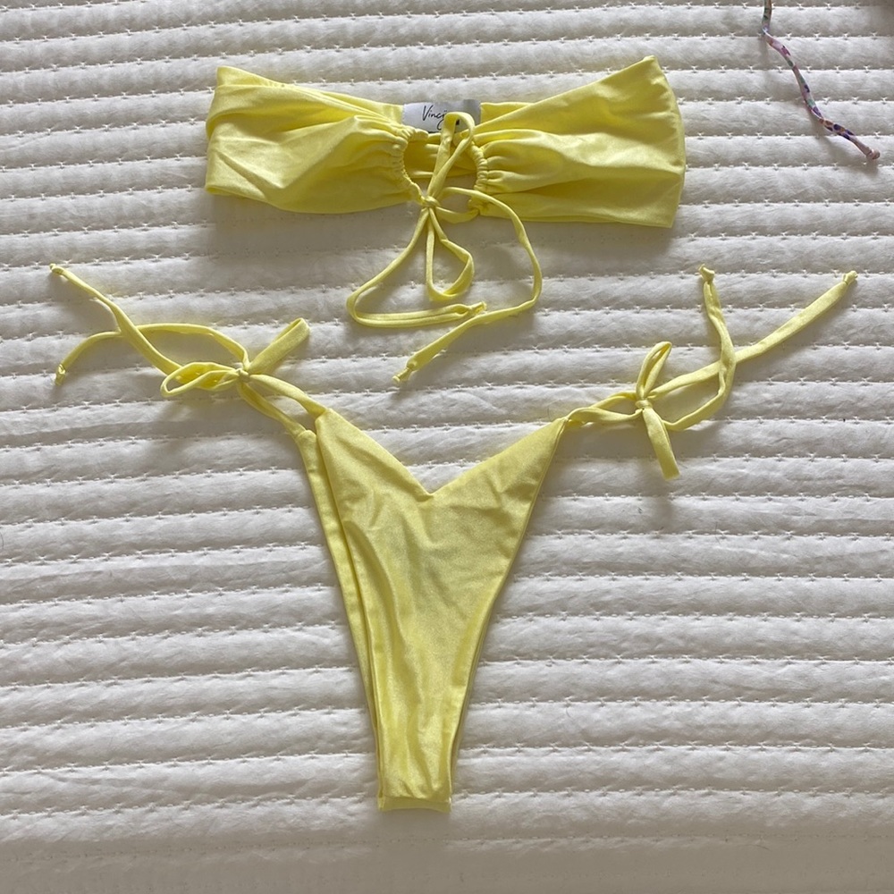 Vincija yellow swimsuit. Custom made to order. Size small in both top and bottom
